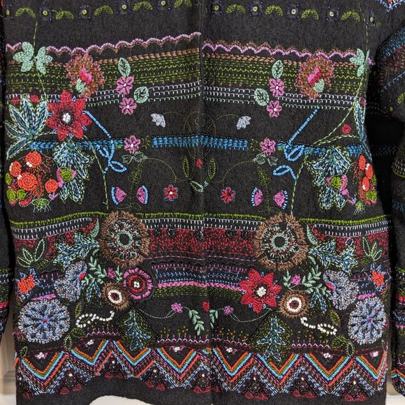 Chicos Anniversary Collection Black Wool Beaded Embroidered Floral Jacket size 1 - Picture 5 of 14